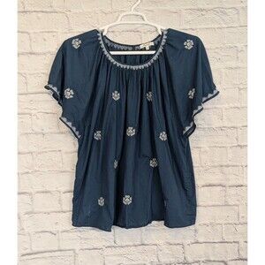Madewell Navy Blue Embroidered Blouse